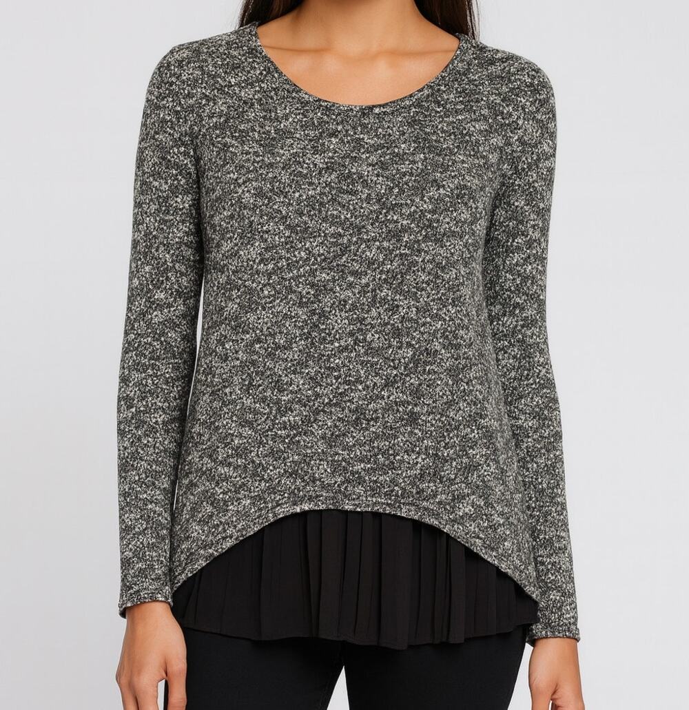 Deb Womens Large Long Sleeve Top Black Sweater Front Sheer Back